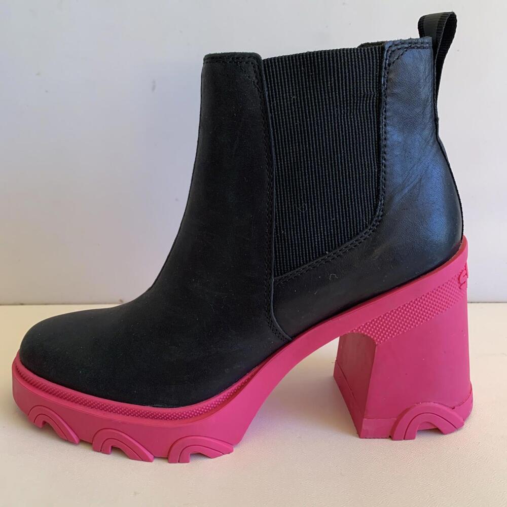 Sorel Women's Black Pink Brex Chelsea Ankle Bootie Boots US SZ 9 Chunky Platform - Picture 5 of 12